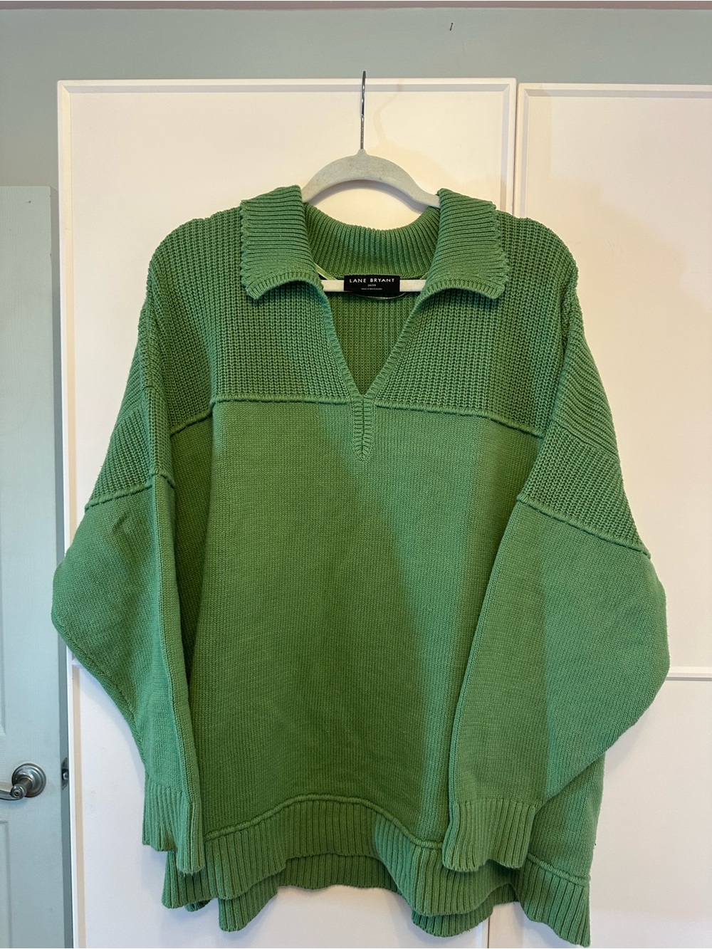 Lane Bryant 26/28w Olive Green Collared Knit Sweater